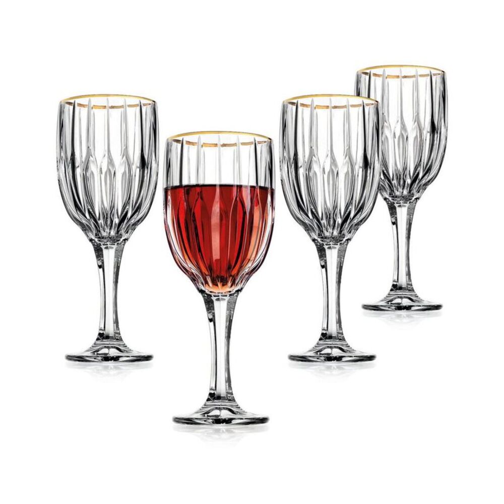 Godinger Pleat Gold Rim Goblet Glasses (Set Of 4)